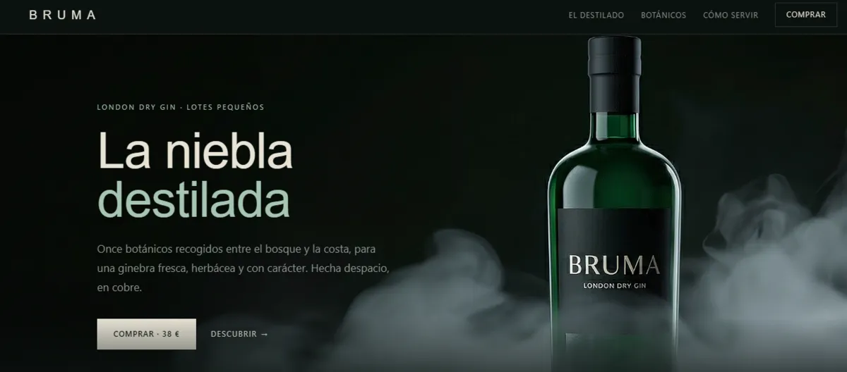Página de BRUMA, una ginebra botánica