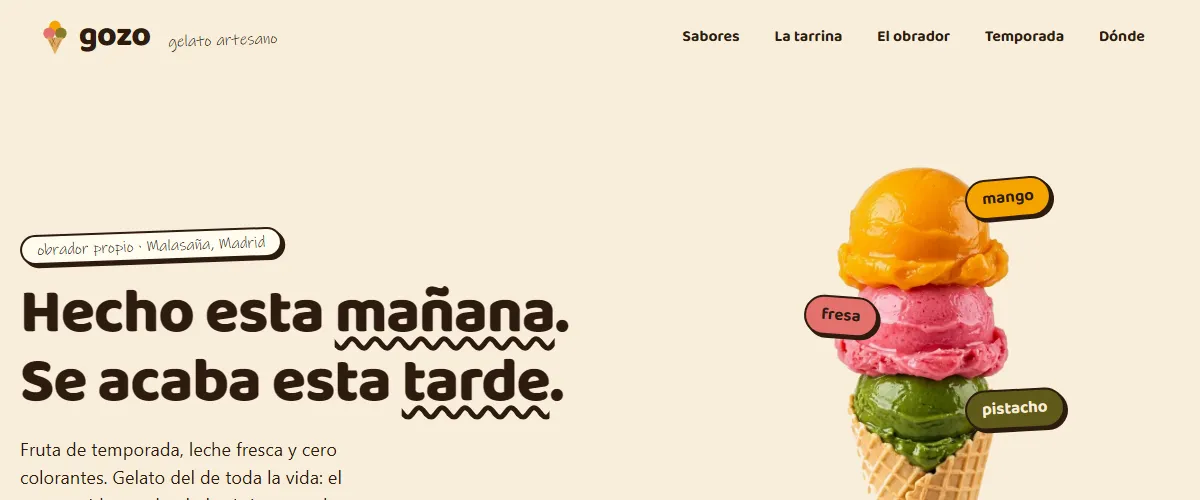 Página de gozo, una heladería de gelato artesano