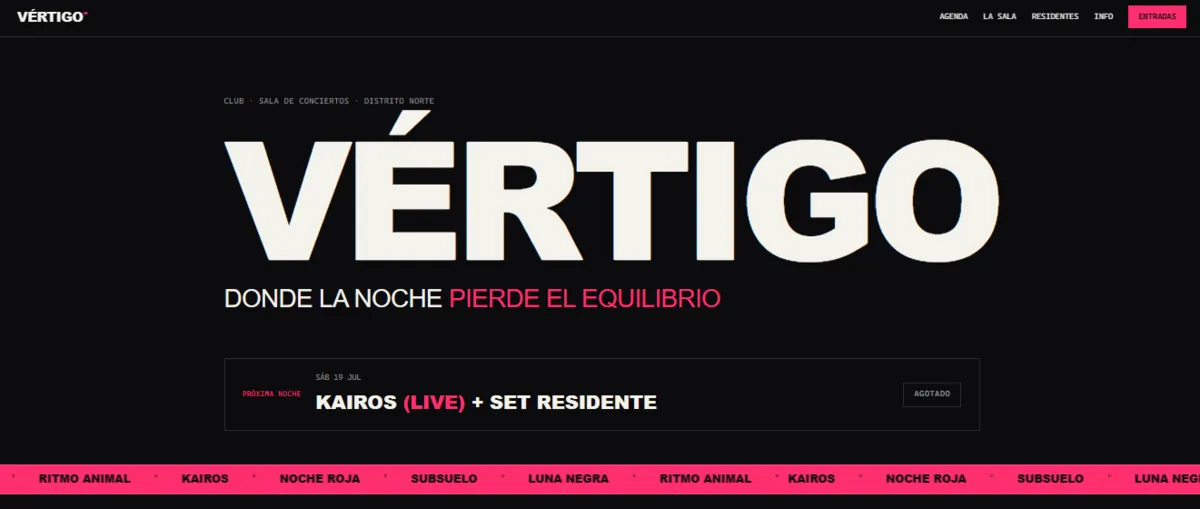 Página de VÉRTIGO, un club y sala de conciertos